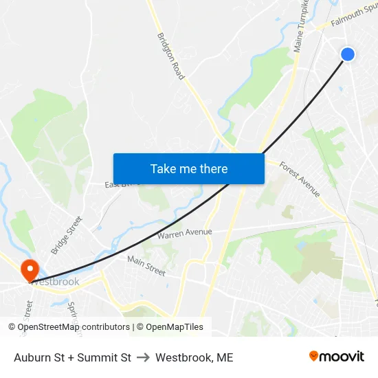Auburn St + Summit St to Westbrook, ME map