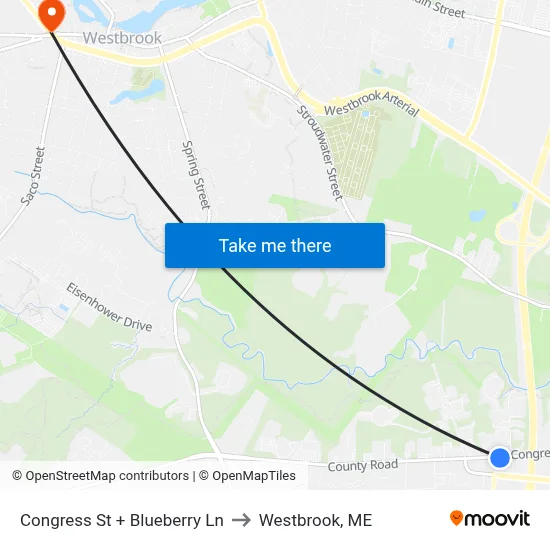 Congress St + Blueberry Ln to Westbrook, ME map