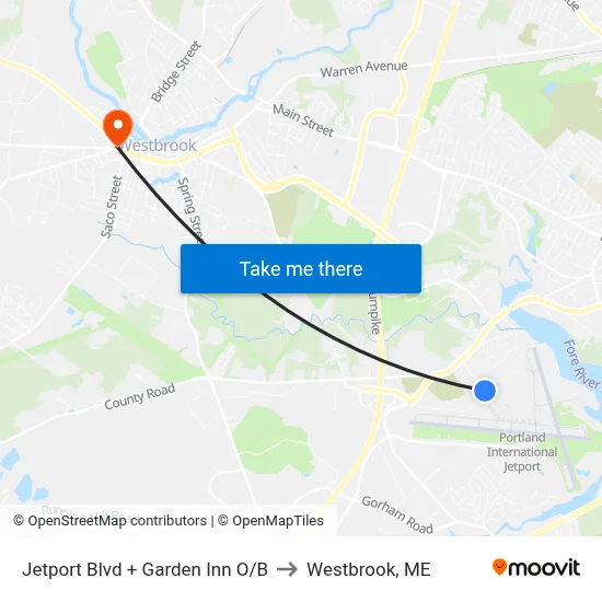 Jetport Blvd + Garden Inn O/B to Westbrook, ME map