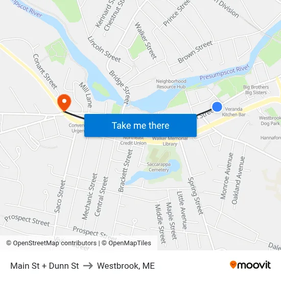 Main St + Dunn St to Westbrook, ME map