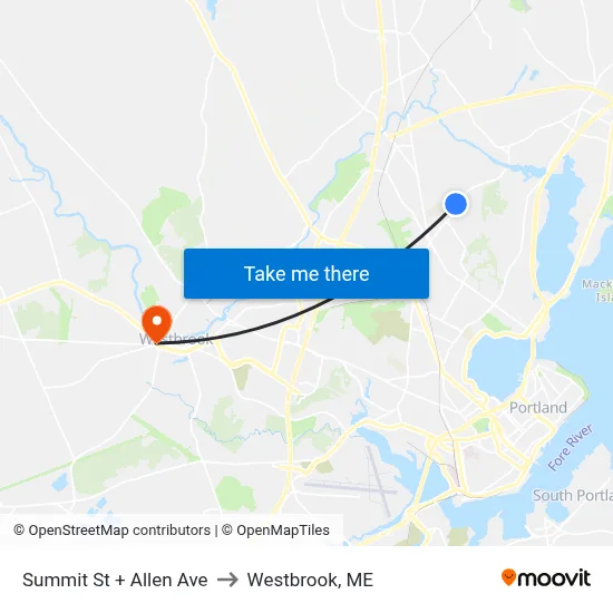 Summit St + Allen Ave to Westbrook, ME map
