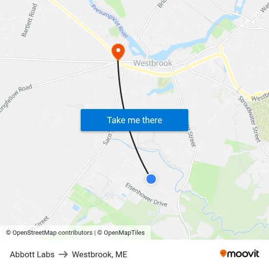 Abbott Labs to Westbrook, ME map