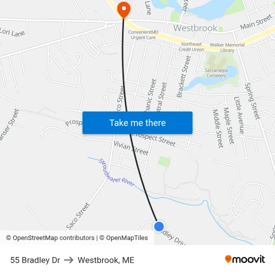 55 Bradley Dr to Westbrook, ME map