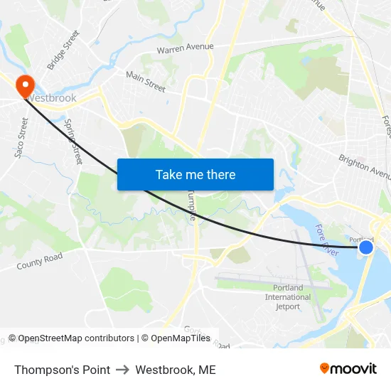 Thompson's Point to Westbrook, ME map