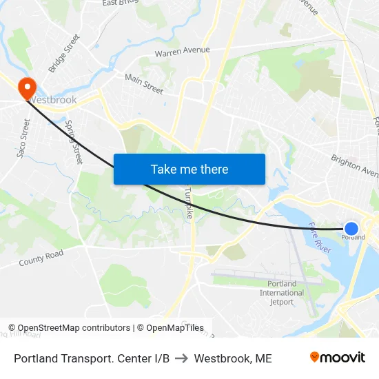 Portland Transport. Center I/B to Westbrook, ME map