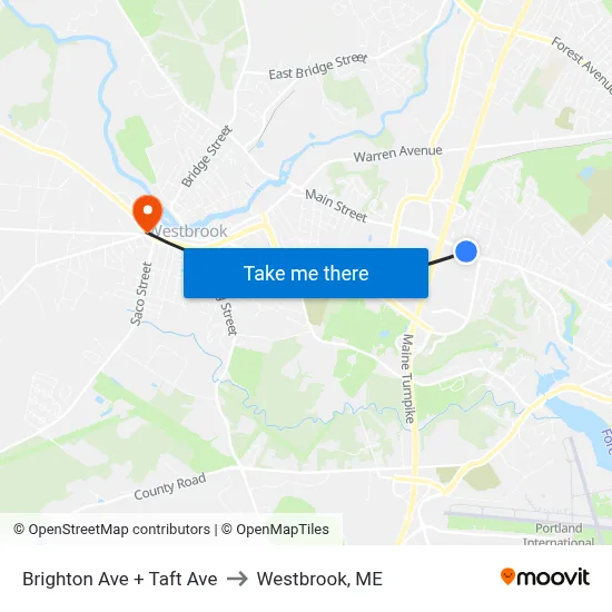 Brighton Ave + Taft Ave to Westbrook, ME map