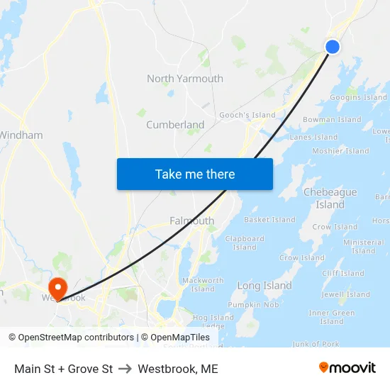 Main St + Grove St to Westbrook, ME map
