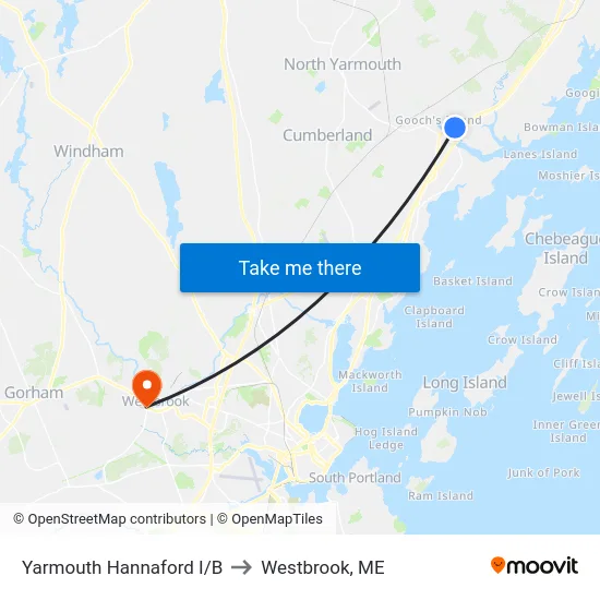 Yarmouth Hannaford I/B to Westbrook, ME map