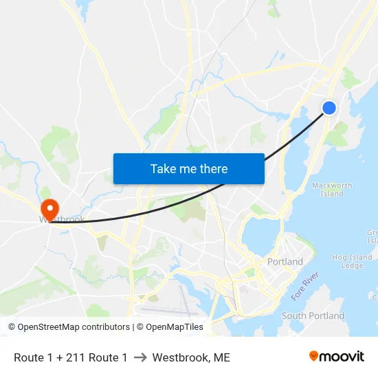 Route 1 + 211 Route 1 to Westbrook, ME map