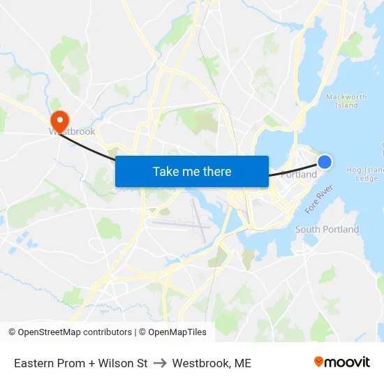 Eastern Prom + Wilson St to Westbrook, ME map