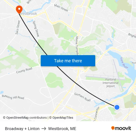 Broadway + Linton to Westbrook, ME map