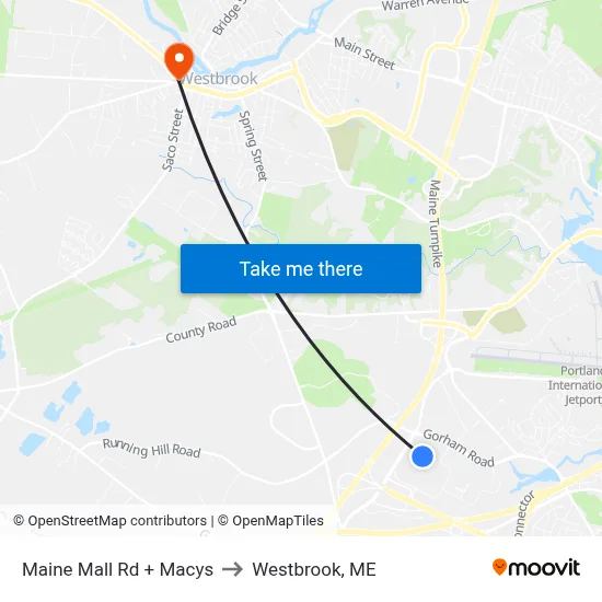 Maine Mall  Rd + Macys to Westbrook, ME map