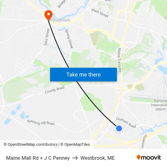 Maine Mall Rd + J C Penney to Westbrook, ME map