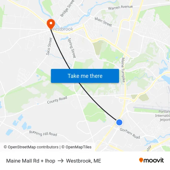 Maine Mall Rd + Ihop to Westbrook, ME map