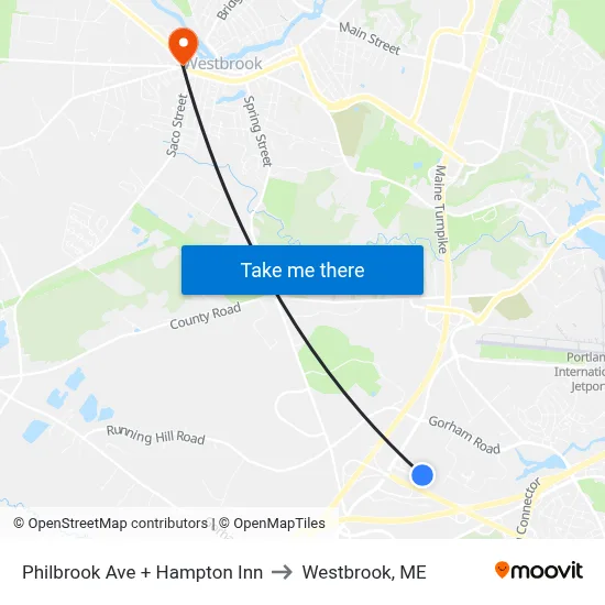 Philbrook Ave + Hampton Inn to Westbrook, ME map