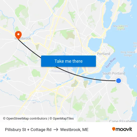 Pillsbury St + Cottage Rd to Westbrook, ME map