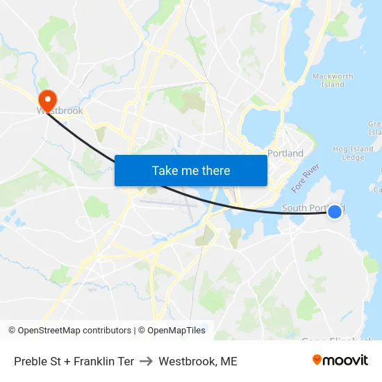 Preble St + Franklin Ter to Westbrook, ME map