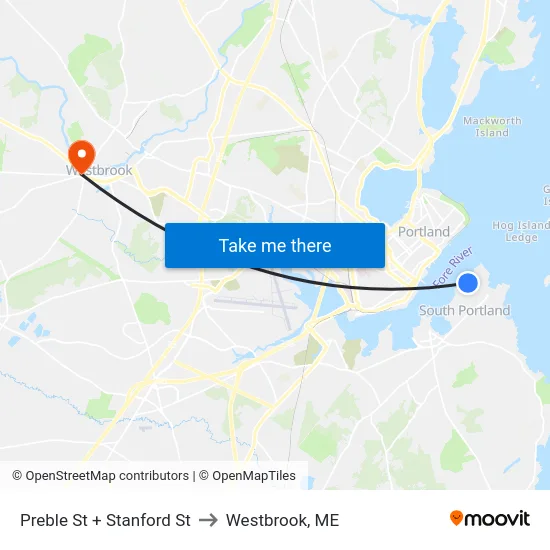 Preble St + Stanford St to Westbrook, ME map