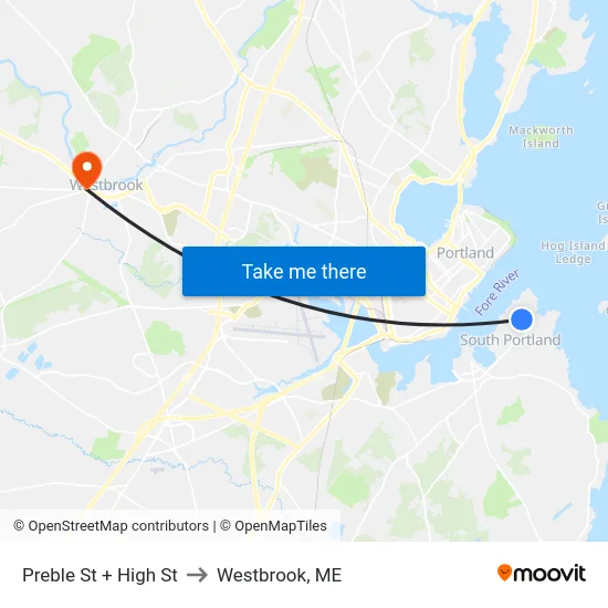 Preble St + High St to Westbrook, ME map