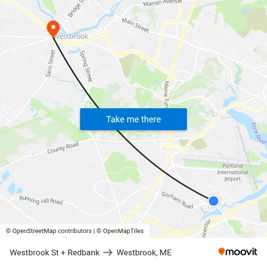 Westbrook St + Redbank to Westbrook, ME map