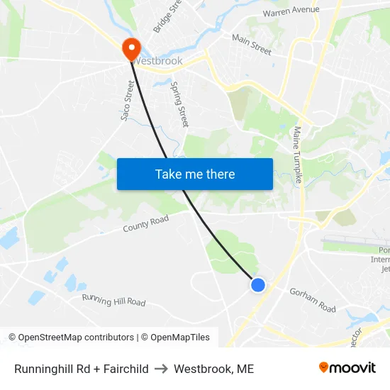 Runninghill Rd + Fairchild to Westbrook, ME map
