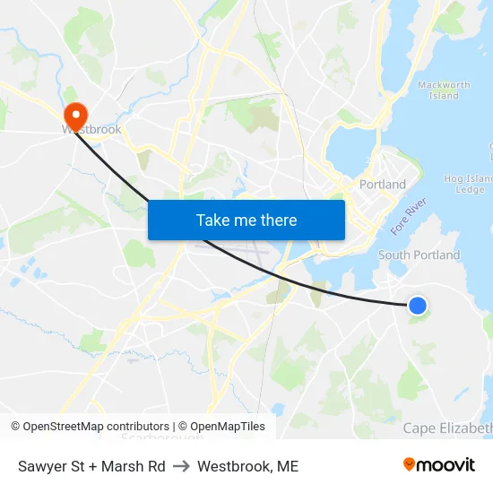 Sawyer St + Marsh Rd to Westbrook, ME map