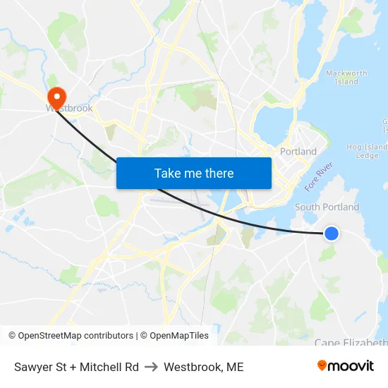 Sawyer St + Mitchell Rd to Westbrook, ME map