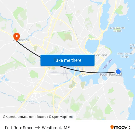 Fort Rd + Smcc to Westbrook, ME map