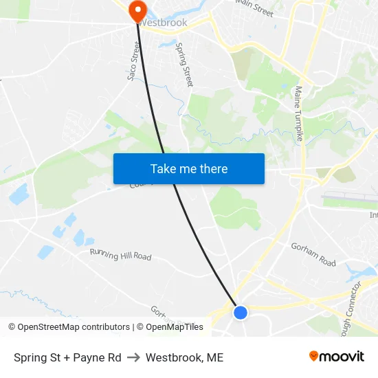 Spring St + Payne Rd to Westbrook, ME map