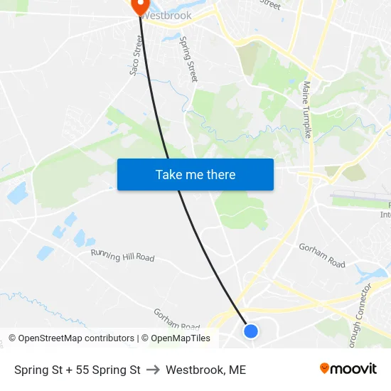 Spring St + 55 Spring St to Westbrook, ME map
