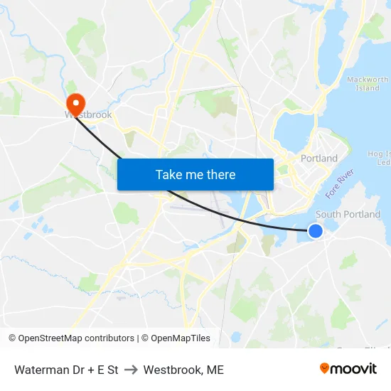 Waterman Dr + E St to Westbrook, ME map