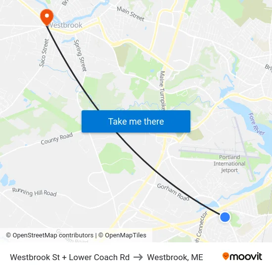 Westbrook St + Lower Coach Rd to Westbrook, ME map