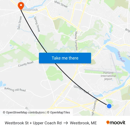 Westbrook St + Upper  Coach Rd to Westbrook, ME map