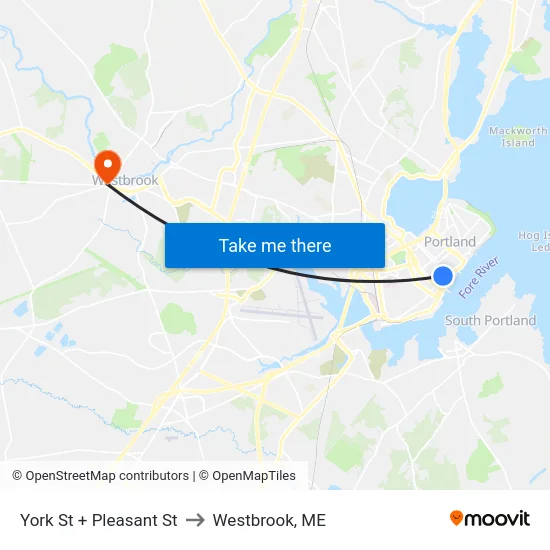 York St + Pleasant St to Westbrook, ME map
