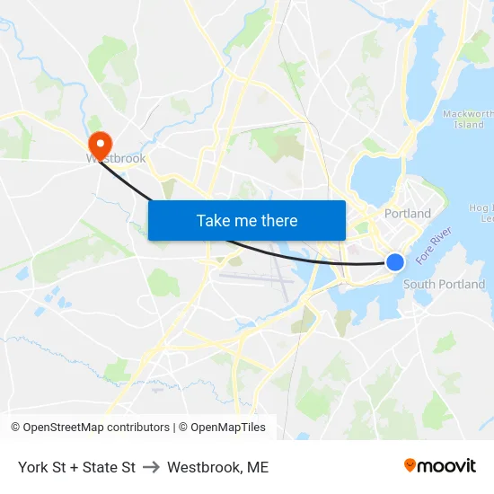 York St + State St to Westbrook, ME map