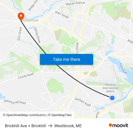 Brickhill Ave + Brickhill to Westbrook, ME map