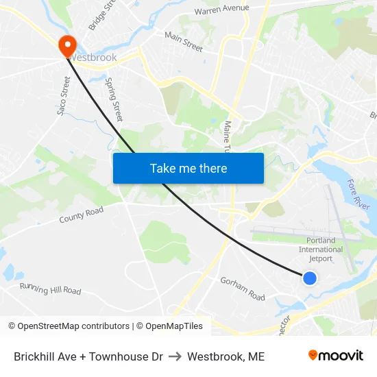 Brickhill Ave + Townhouse Dr to Westbrook, ME map