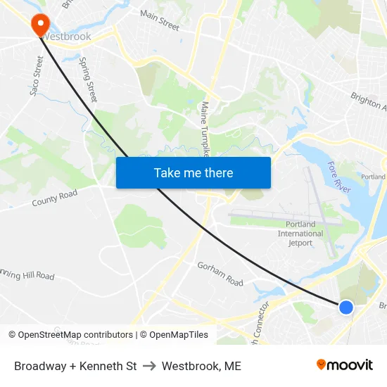 Broadway + Kenneth St to Westbrook, ME map