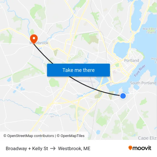Broadway + Kelly St to Westbrook, ME map