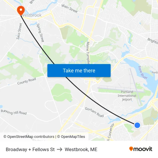 Broadway + Fellows St to Westbrook, ME map