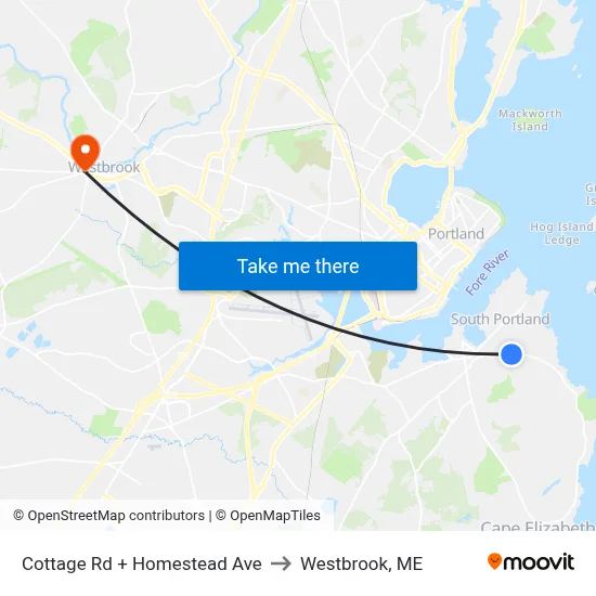 Cottage Rd + Homestead Ave to Westbrook, ME map