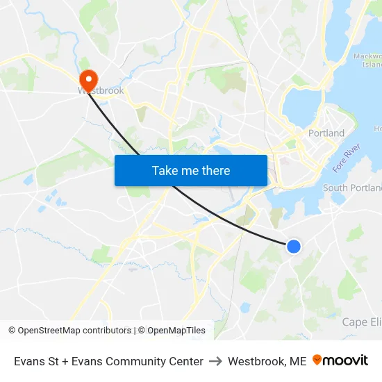 Evans St + Evans Community Center to Westbrook, ME map