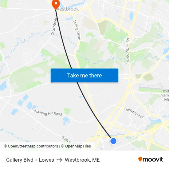 Gallery Blvd + Lowes to Westbrook, ME map