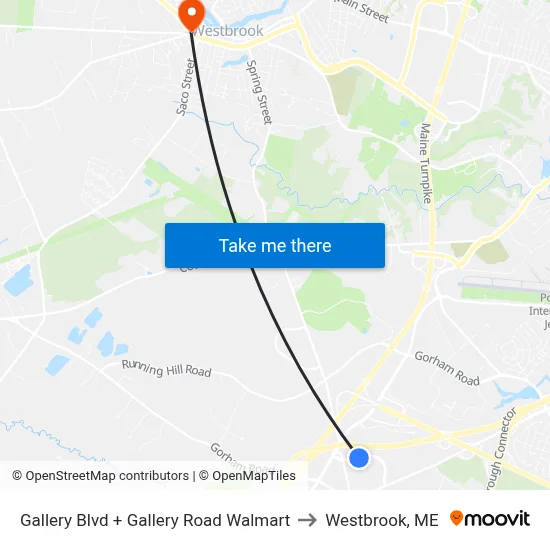Gallery Blvd + Gallery Road Walmart to Westbrook, ME map