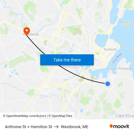 Anthoine St + Hamilton St to Westbrook, ME map