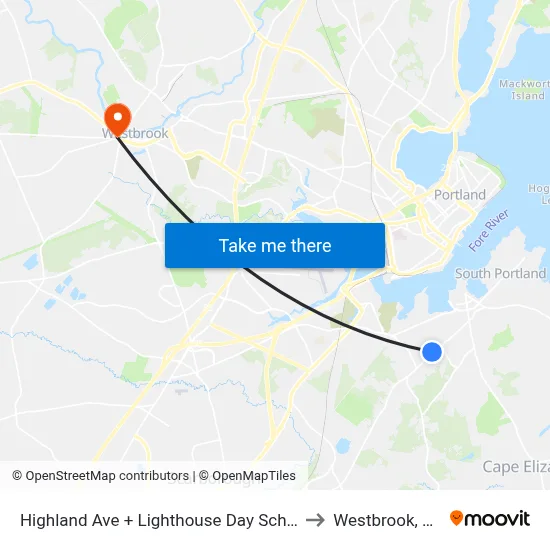 Highland Ave + Lighthouse Day School to Westbrook, ME map