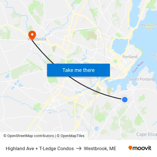 Highland Ave + T-Ledge Condos to Westbrook, ME map