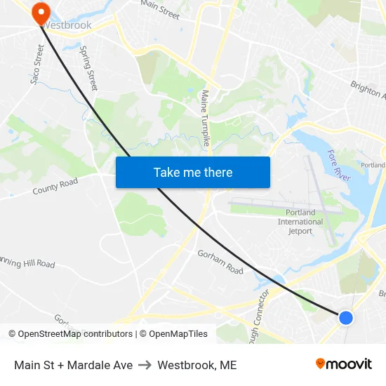 Main St + Mardale Ave to Westbrook, ME map
