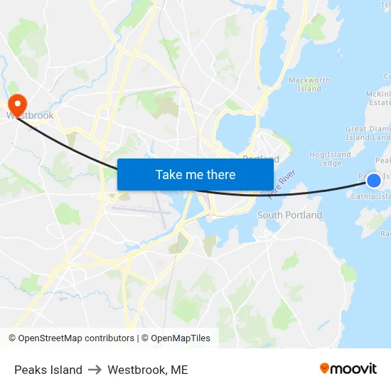 Peaks Island to Westbrook, ME map