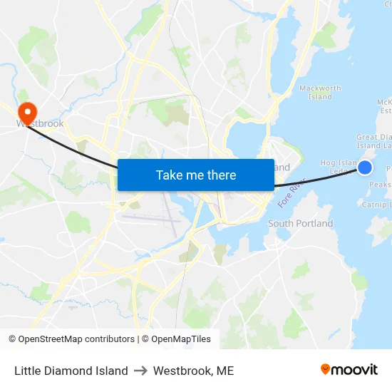 Little Diamond Island to Westbrook, ME map